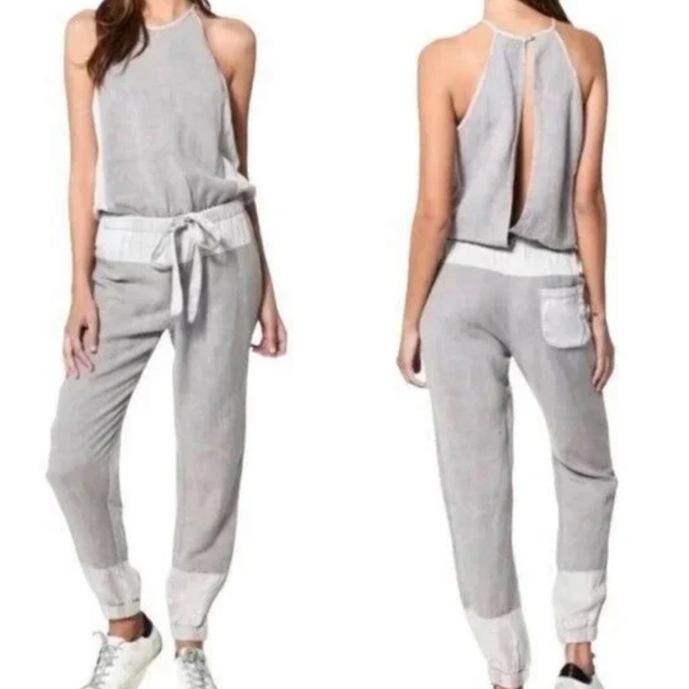 Young Fabulous & Broke linen rayon Diego open back jogger jumpsuit size Medium